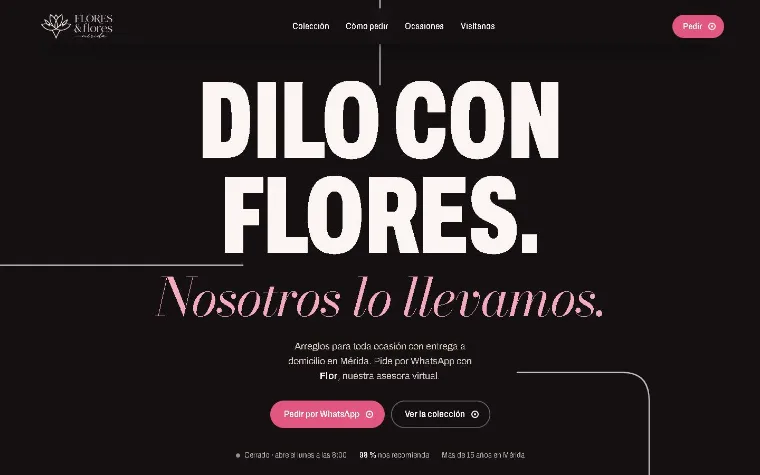 Portada de la página de Flores y Flores en computadora.